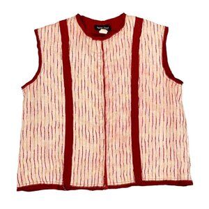 Vtg SOPHIE FINZI NY Women Washed Linen Top Sz L Red Stripe Sleeveless Snap Front